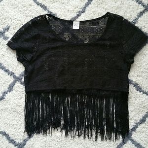 Kirra Black Fringe Crop Top